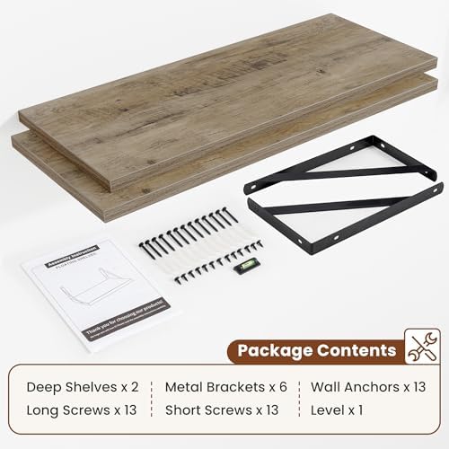 Deep Wall Shelves 36"W x 12"D Engineered Wood Floating Shelves - Image 5