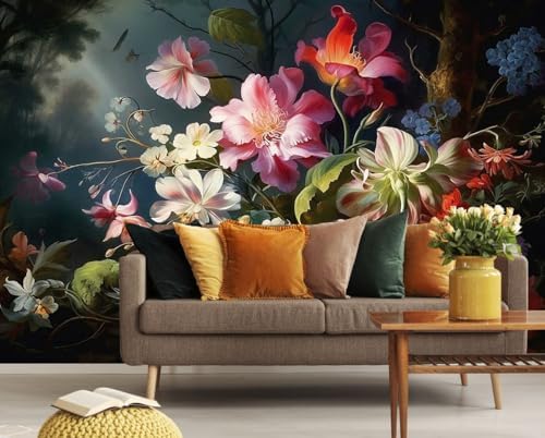 Toolhom Colorful Floral Wallpaper Illuminated by Hazy Moonlight - Image 2