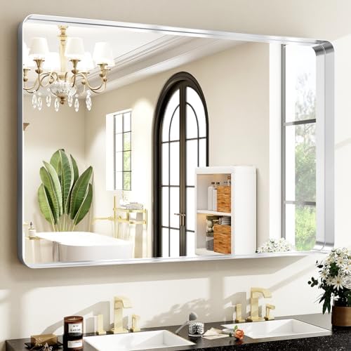 Easly Silver Bathroom Mirror for Wall, 40x30 Inch Rectangular Aluminum Alloy - Image 3