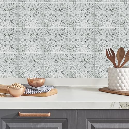 RoomMates StickTiles White Tin Peel and Stick Tile Backsplash, 10.5 inch x 10.5 by RoomMates