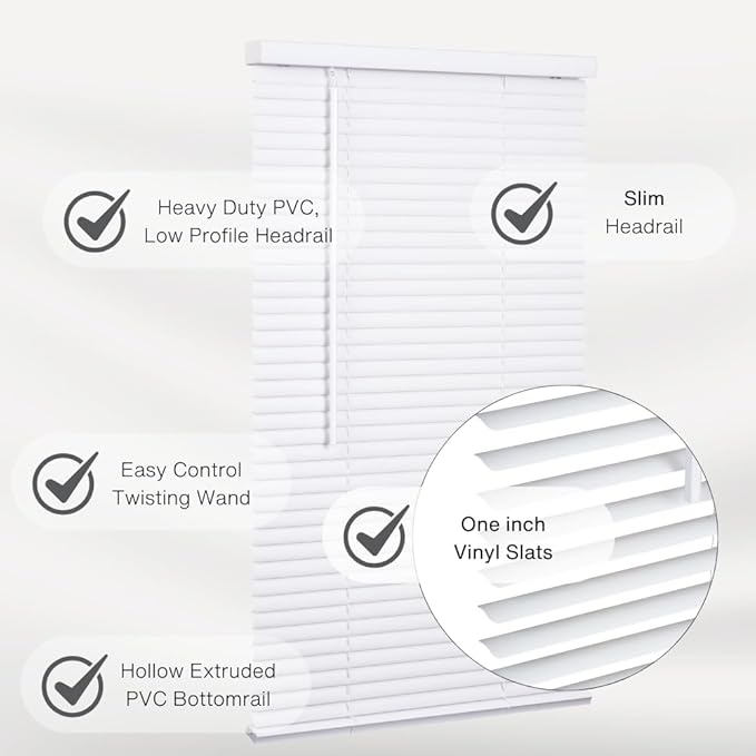 LOTUS & WINDOWARE Cordless 1" Vinyl Blind, Room Darkening, Horizontal Blinds - Image 2