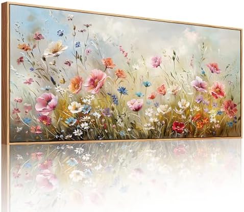 crmotu Extra Large Wall Decor, Colorful Wildflower Framed Print 32"x71" by crmotu