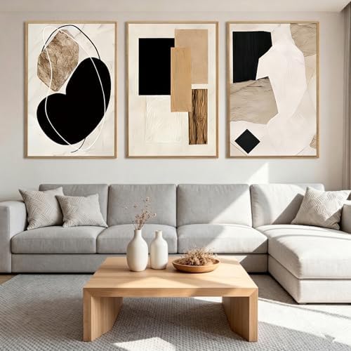 LAATOZ Neutral Abstract Wall Art Framed Canvas Painting, Minimalist Modern - Image 2