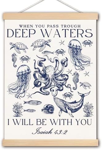 DNEULYR Marine Life Christian Canvas Wall Art, Isaiah 43:2 Bible Verse Wall by Unknown