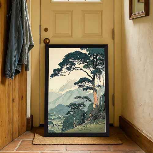 Black Framed Pine Mountain Landscape Canvas Wall Art 16x20in - Image 7