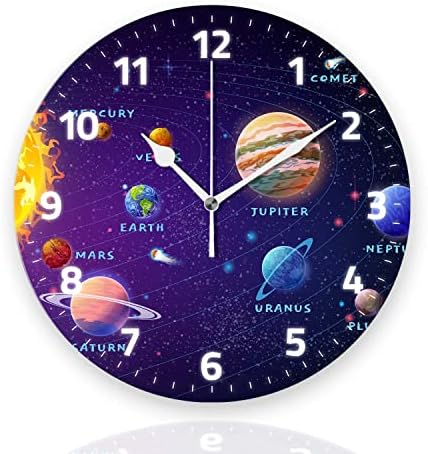 Battery Operated Wall Clocks 12 Inch, Solar System Dark, Silent Home Decor by Tiawutal