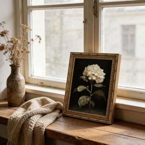 Vintage Gold Framed Wall Art White Hydrangea Wall Art Vintage Botanical Floral - Image 3