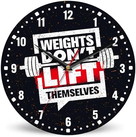 SPUNKER Wall Clock, Weights Don't Lift Themselves 10 Inch Wall Clock, Gym Quote by SPUNKER
