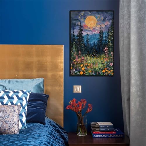 Yuaruo Vintage Full Moon Above The Wildflowers Canvas Wall Art, Mystical - Image 4