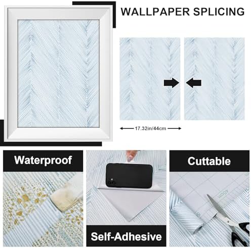 Modern Peel and Stick Wallpaper A Set of 17.3"x200" Grey Blue Herringbone - Image 2
