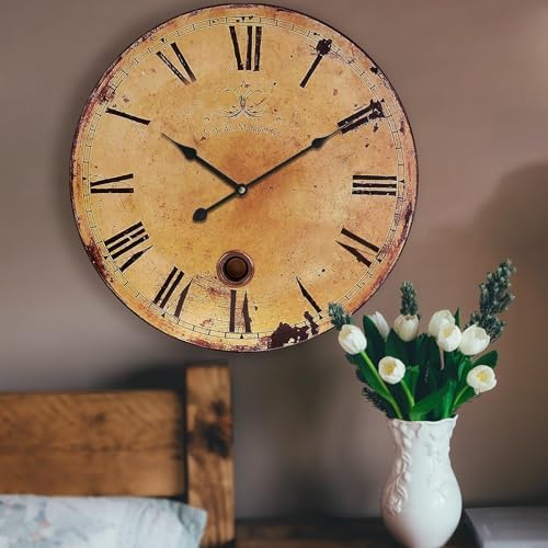 24 Inch Vintage Rustic Clock Silent Large Wall Clock by ErunerHomeDecor