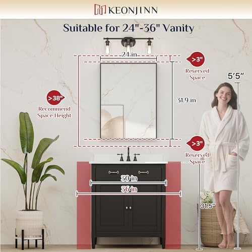Keonjinn 24x32 Inch Black Bathroom Mirror - Image 2