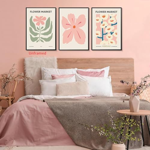 Yaneiro Pink Flower Market Wall Art Set of 3, Colorful Wildflowers Floral - Image 3