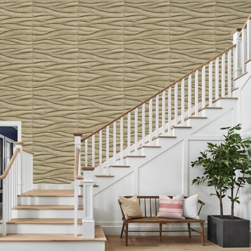 STICKGOO Wave 3D Wall Panels, Natural Oak, 19.7''x19.7'' - Image 6