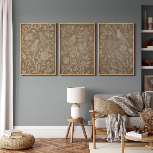 MUDECOR Framed Canvas Print Wall Art Set Taupe Bird Toile - Image 4