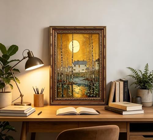 Vintage Gold Framed Minimalist Moon Canvas Wall Art，Retro Celestial Neutral - Image 3