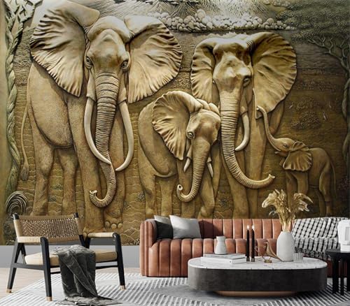 Vintage 3D Elephant Family Safari Relief Wallpaper Peel Stick by Cliouar