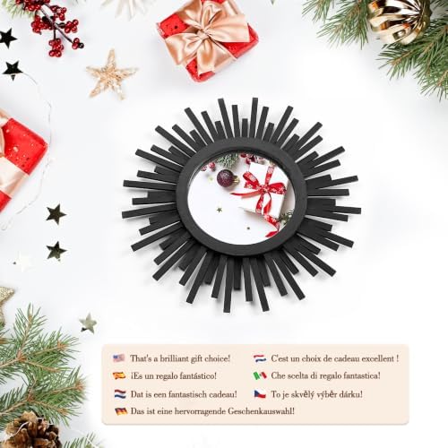 18 Inch Boho Sunburst Mirror, Round Wooden Wall Decor Starburst Sun Mirror - Image 5