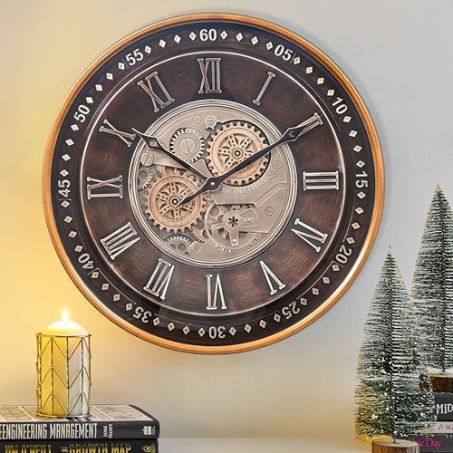 CLXEAST 24 Inch Large Moving Gear Wall Clock by CLXEAST