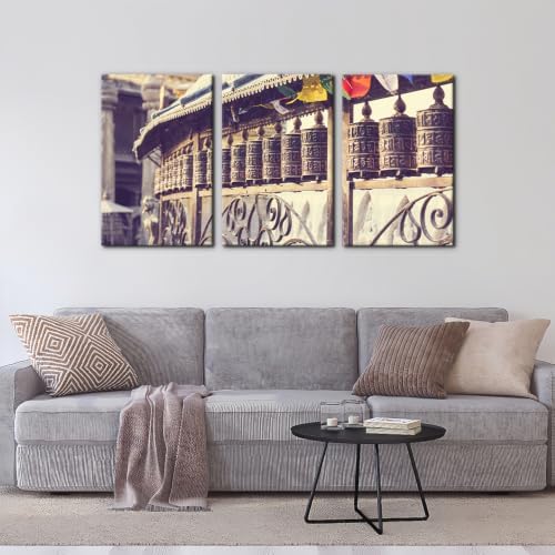 Pacimo 3 Pcs Framed Prayer Stones Canvas Wall Art Brass Bell Prints Modern - Image 3