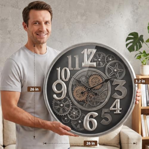 Moving Gear Wall Clock, 26 Inch Large Industrial Steampunk 3D Wall Decor - Image 4
