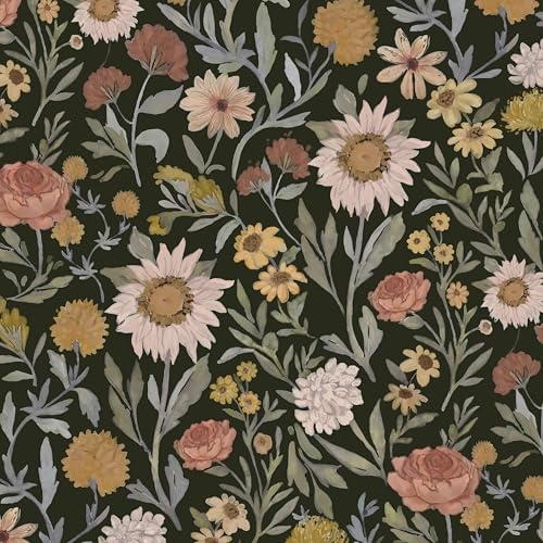 Dimoon Vintage Peel and Stick Wallpaper Boho Dark Floral Contact Paper by DIYYOURMOON