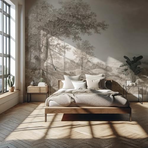 YQWDMX - Beige Forest Peel and Stick Wallpaper Jungle Self-Adhesive Mural by YQWDMX