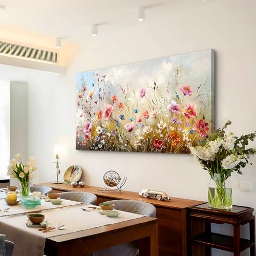 crmotu Rustic Botanical Canvas Prints, Floral Large Wall Decor 29"X57" - Image 4