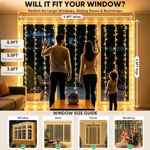 suddus Curtain Lights for Bedroom Backdrop 300 LED Plug in 9.8x9.8ft - Image 2