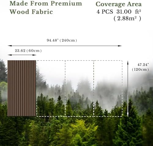 MISSDAY Wood Slat Acoustic Wall Panels, 4 Packs 47.2" x 23.6" Dark Walnut - Image 5