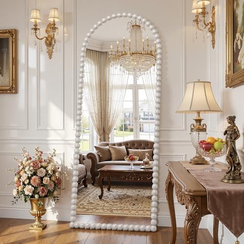 Antok 71" x 28" Arched Full Length Mirror, Antique Beaded Frame Floor Standing - Image 3