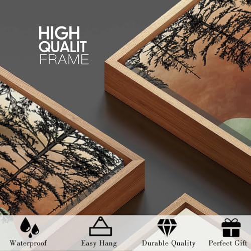 BINCUE Large Boho Mountain Wall Art Framed Wall Decor Watercolor Landscape Art - Image 4
