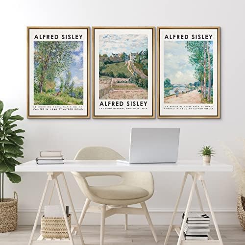 MUDECOR Framed Canvas Print Wall Art Set Alfred Sisley Watercolor Landscapes - Image 4