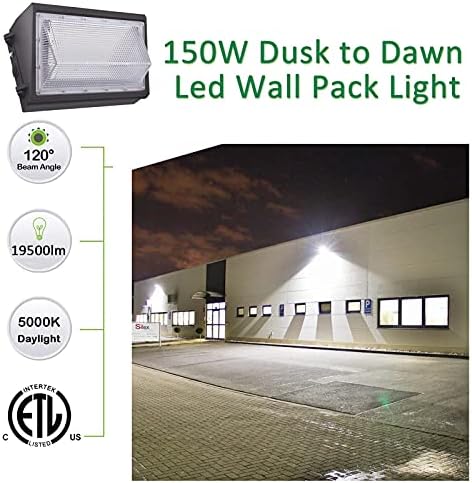 150W LED Wall Pack Dusk to Dawn 5000K 19500LM IP65 ETL Listed - Image 2