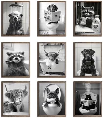 Funny Bathroom Wall Art Set of 9 by Unknown