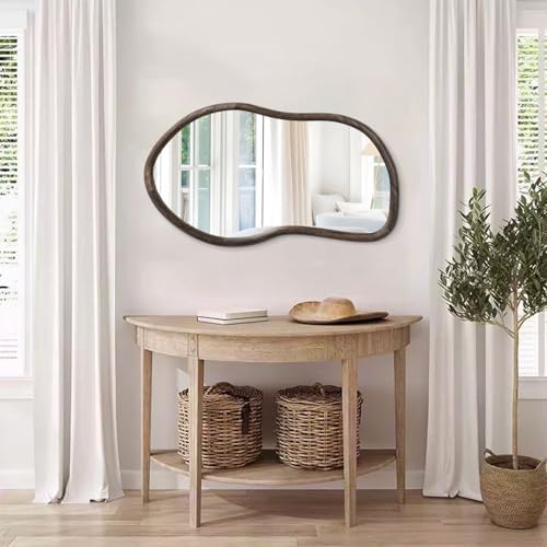 Asymmetrical Wall Mirror Rustic Brown Farmhouse Irregular Mirrors Wood Framed - Image 4