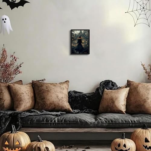 Dark Gothic Halloween Witch Canvas Wall Art, Witch Holding Lantern in Misty - Image 6