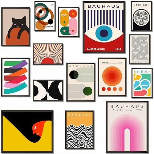 MAZUKO 15 Pcs Unframed Bauhaus Mid Century Art by MAZUKO