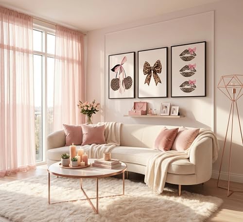 YZLYAD 3Pcs Trendy Leopard Print Wall Art, Fashion Bow Cherry Lips Y2k Poster - Image 5