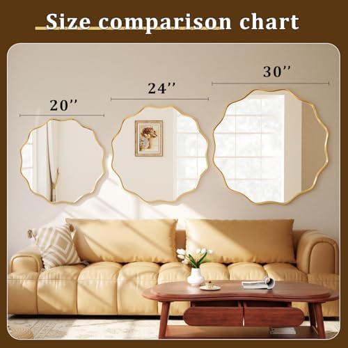 24" Decorative Scalloped Round Wall Mirror, Wavy Metal Deep Frame - Image 4
