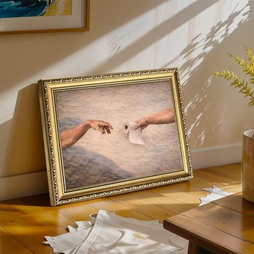 Gold Framed Wall Art, Funny Creation Of Adam Toilet Paper Print - Image 2