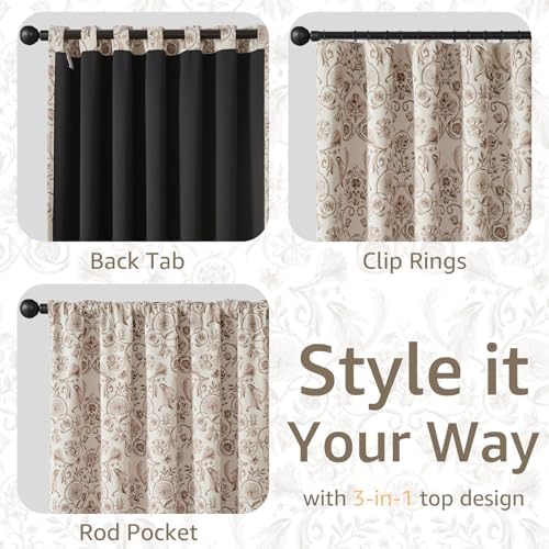 jinchan Taupe Floral Blackout Curtains 84 Inch Farmhouse Back Tab 2 Panels - Image 7