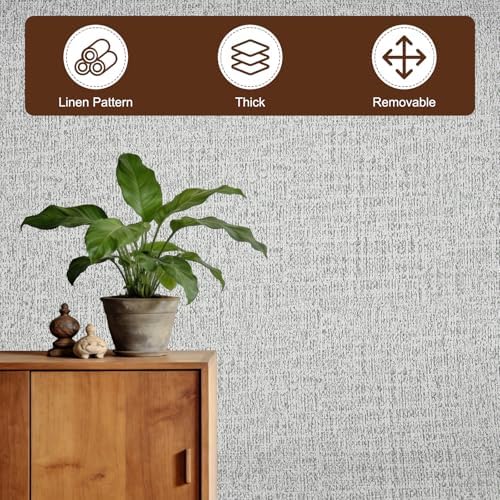 uxcell Grasscloth Linen Textured 60cmx5m/24x197 Thicker Peel Light Gray - Image 4