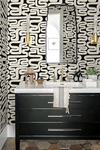 Black and Cream White Peel and Stick Wallpaper Modern Geometric Self-Adhesive - Image 6