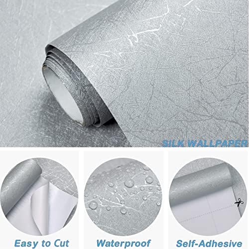 Cohoo Home Gray Wallpaper Peel and Stick Contact Paper Gray Silk 15.7”×197” - Image 4
