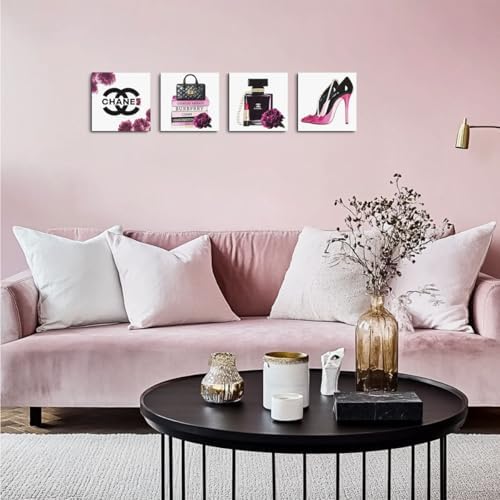 4 Pcs Framed Fashion Canvas Wall Art Pink Pictures Wall Decor - Image 3