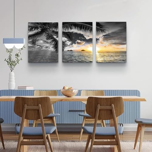 Yxbhhym Sunset Beach Canvas Wall Art Bathroom Black and White Coastal Wall - Image 4