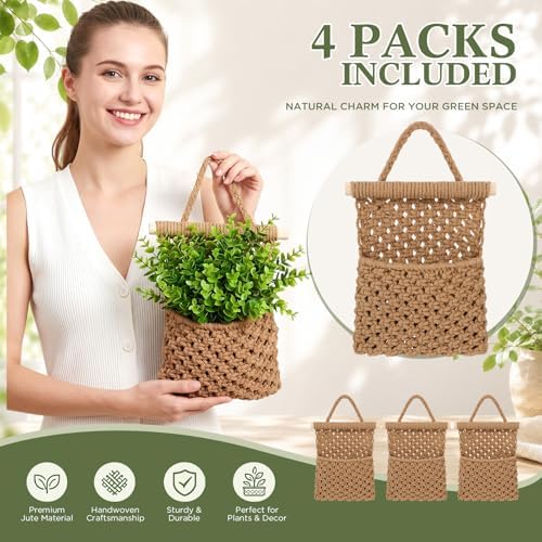 4 Pack Macrame Wall Plant Hangers, Jute - Image 4