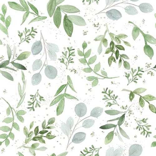 Green Leaf Peel and Stick Wallpaper Boho 17.32" X 393.7" Modern Sage Green by MANONIRIA