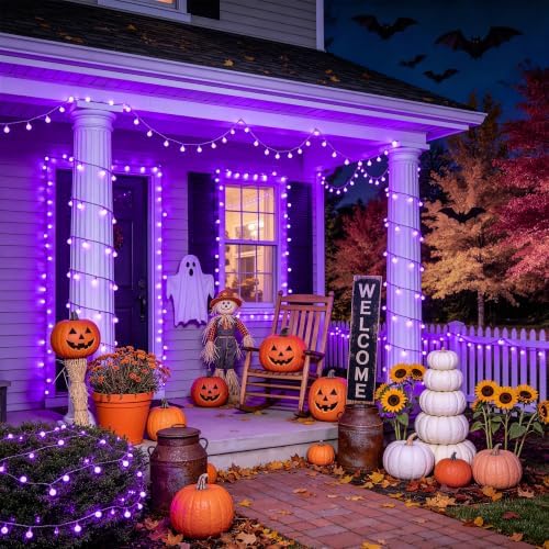 JMEXSUSS 100 LED Globe Purple Halloween Lights Battery Operated 8 Modes - Image 7